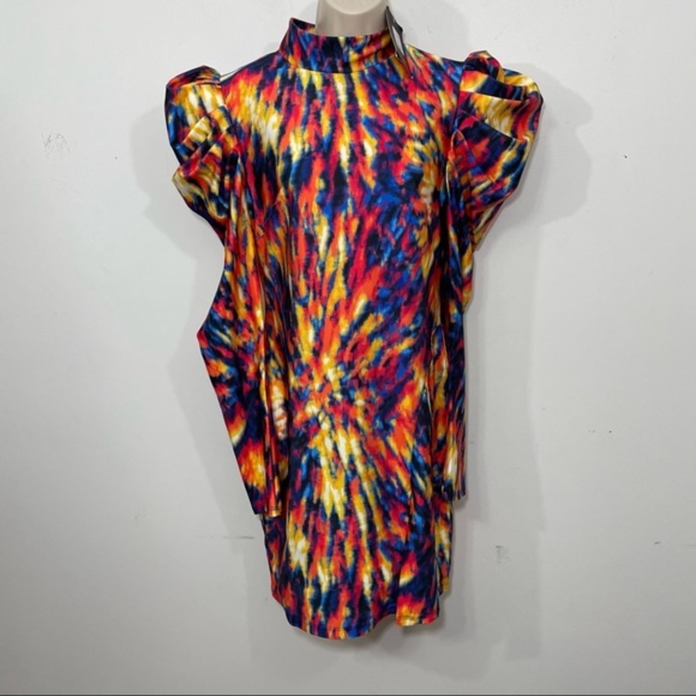NWT Fashion Nova tied dye bodycon puff sleeve mini dress size XL long sleeve